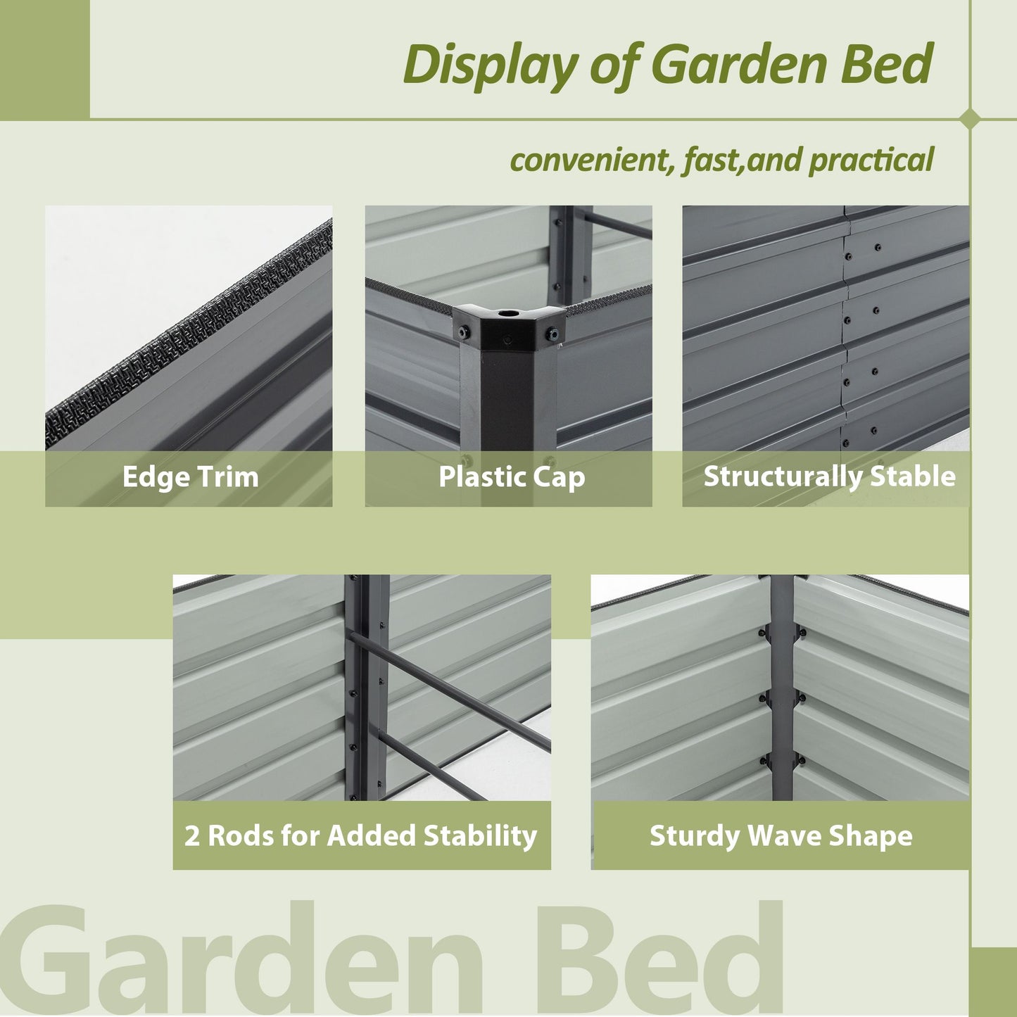 8' x 4' Raised Garden Bed with Greenhouse Cover, Galvanized Metal Frame