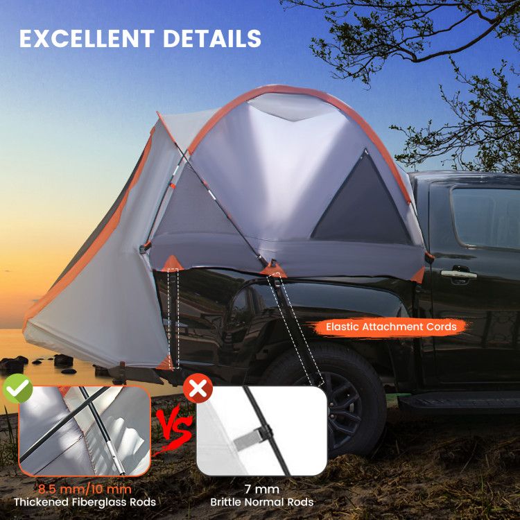 8' x 5' Truck Bed Tent, Fits 2-3 People, Waterproof & Spacious