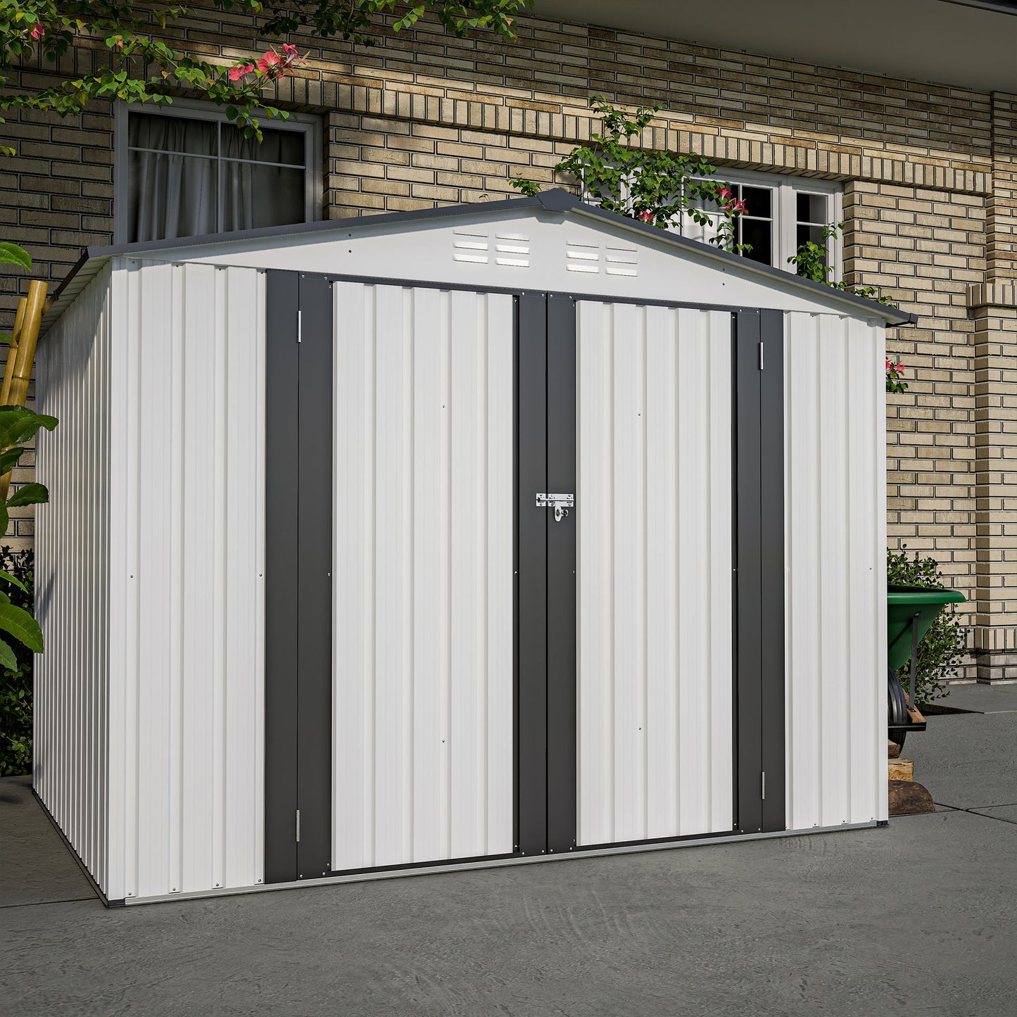 8' x 5.5' Outdoor Metal Storage Shed with 2 Lockable Doors