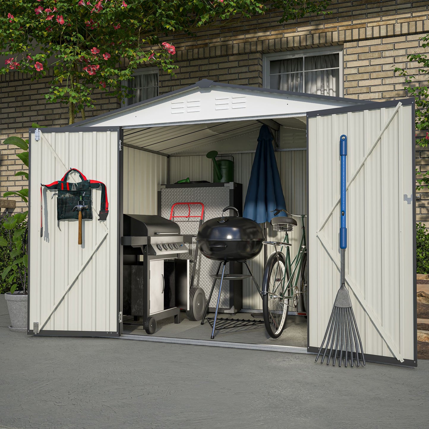 8' x 5.5' Outdoor Metal Storage Shed with 2 Lockable Doors