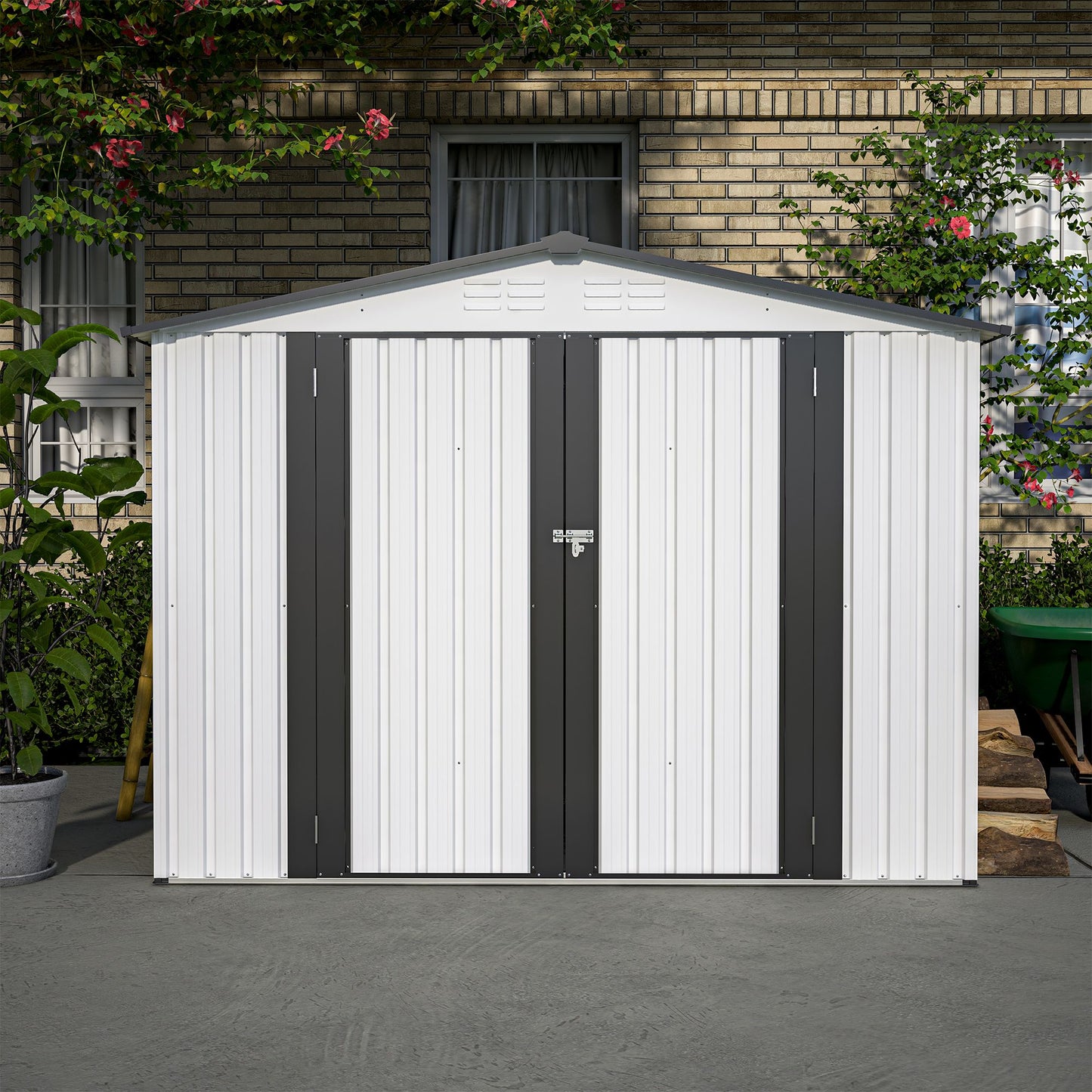 8' x 5.5' Outdoor Metal Storage Shed with 2 Lockable Doors