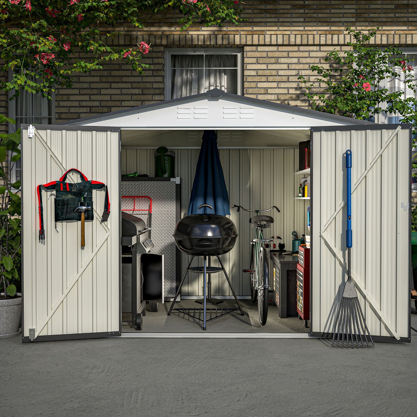 8' x 5.5' Outdoor Metal Storage Shed with 2 Lockable Doors