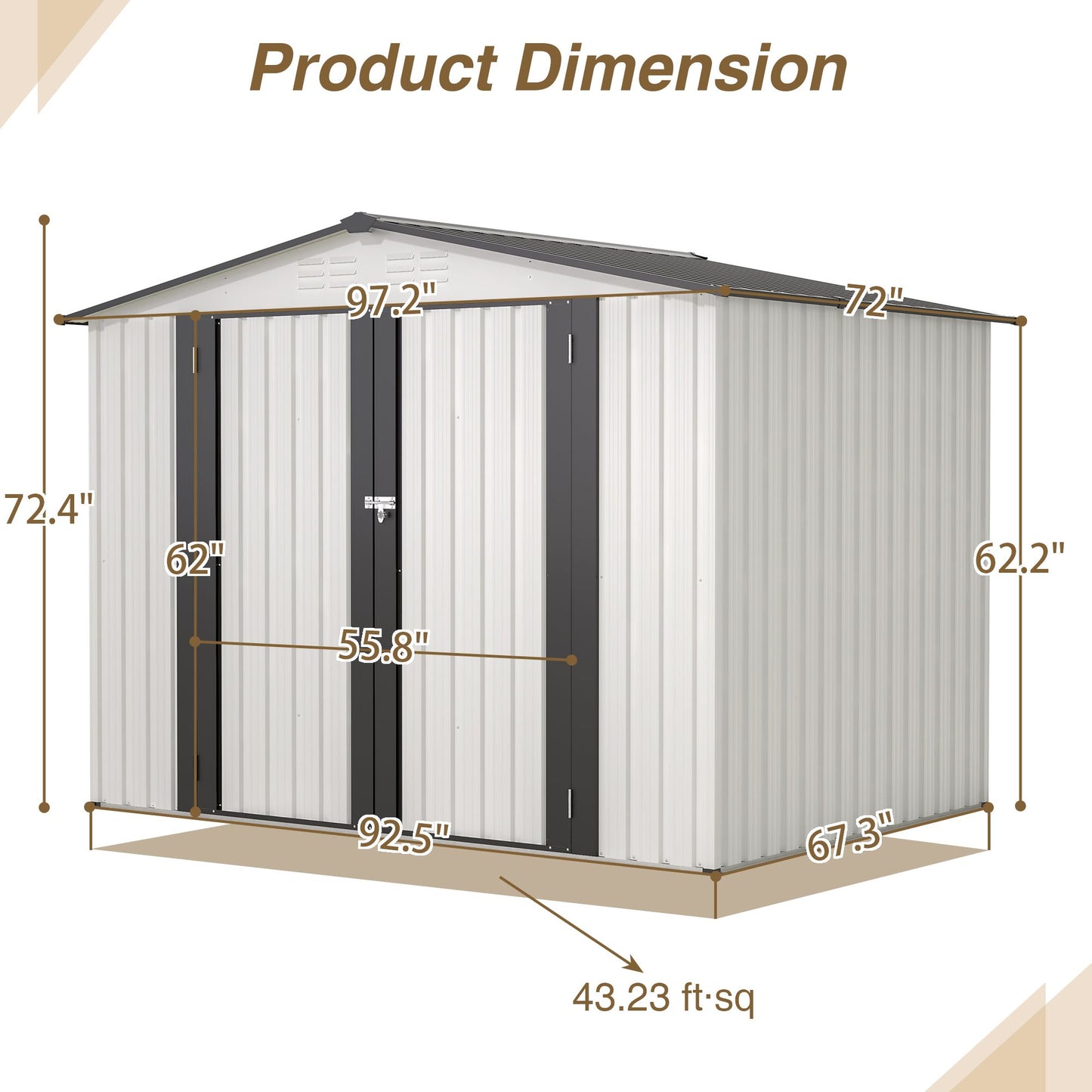 8' x 5.5' Outdoor Metal Storage Shed with 2 Lockable Doors
