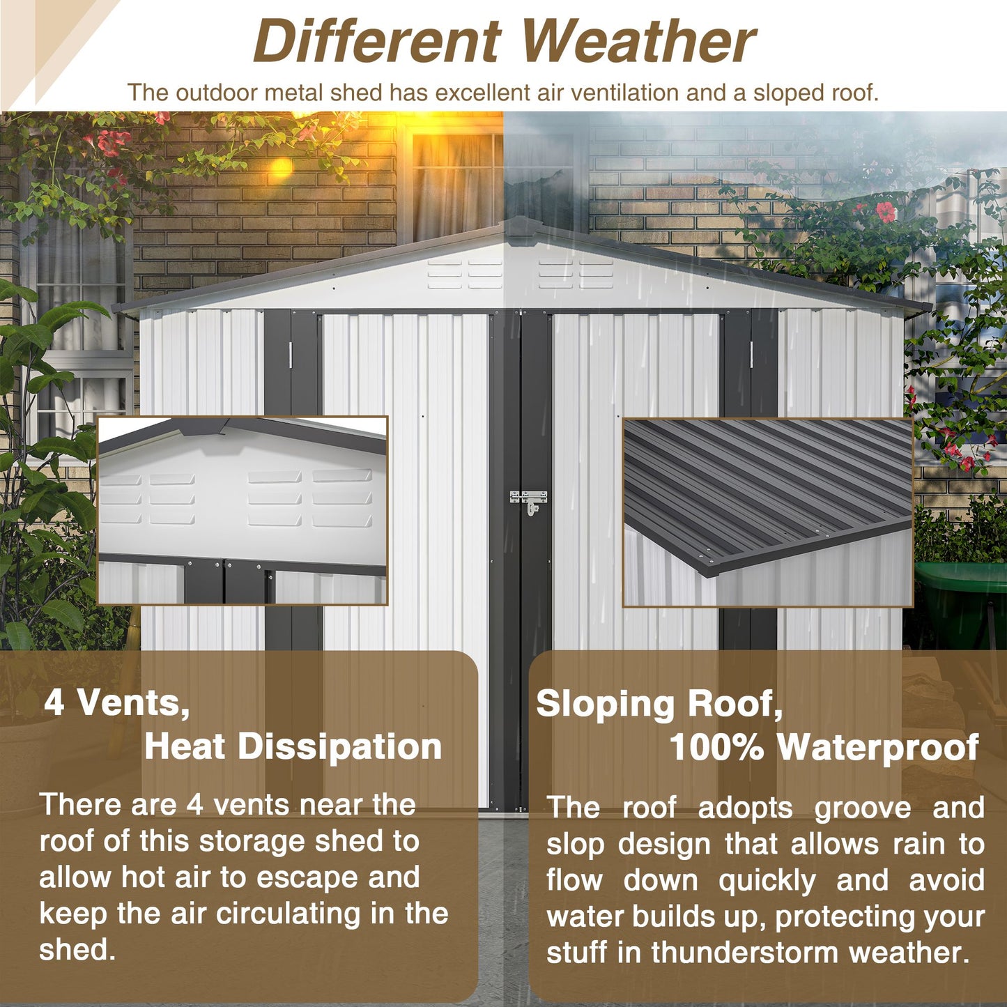 8' x 5.5' Outdoor Metal Storage Shed with 2 Lockable Doors