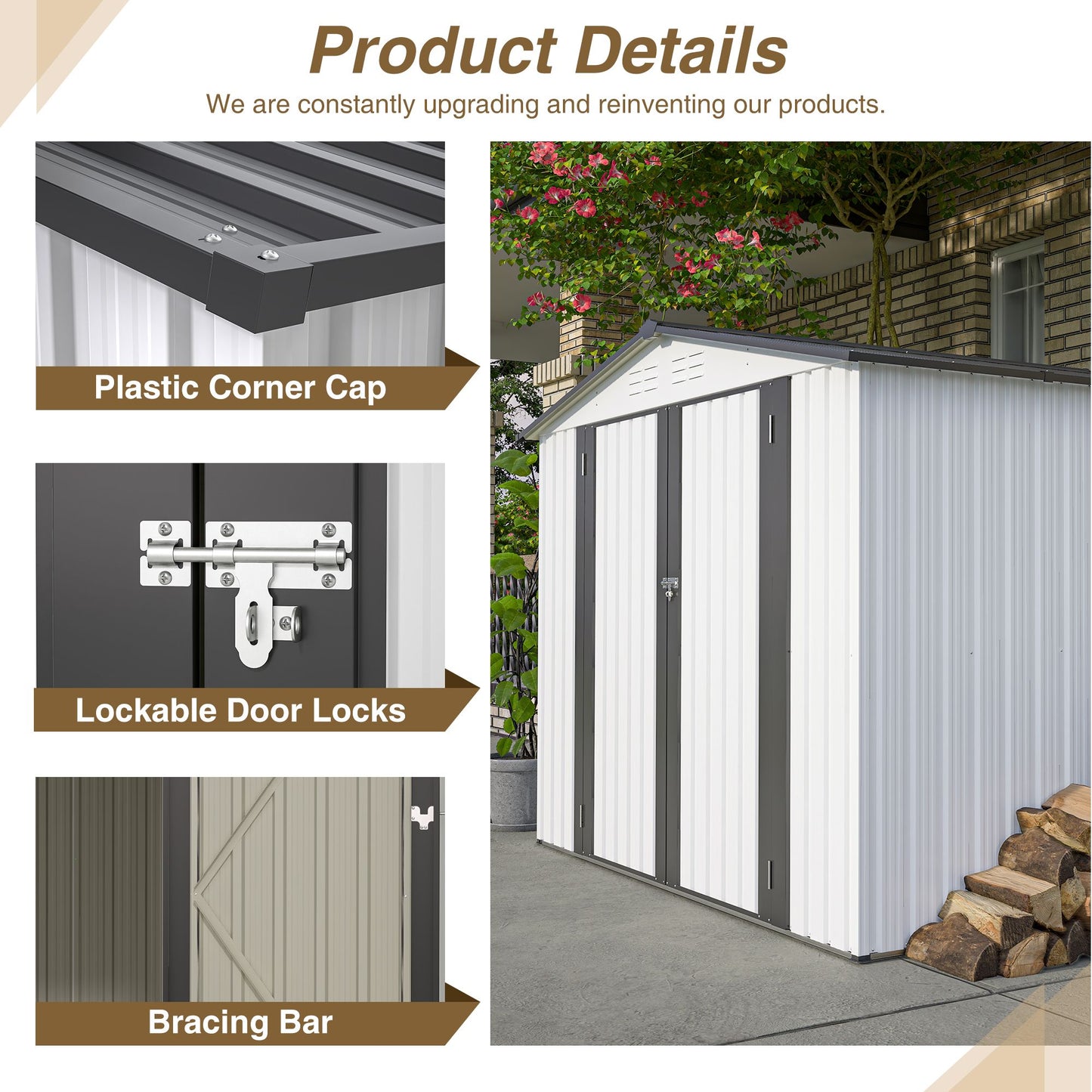 8' x 5.5' Outdoor Metal Storage Shed with 2 Lockable Doors