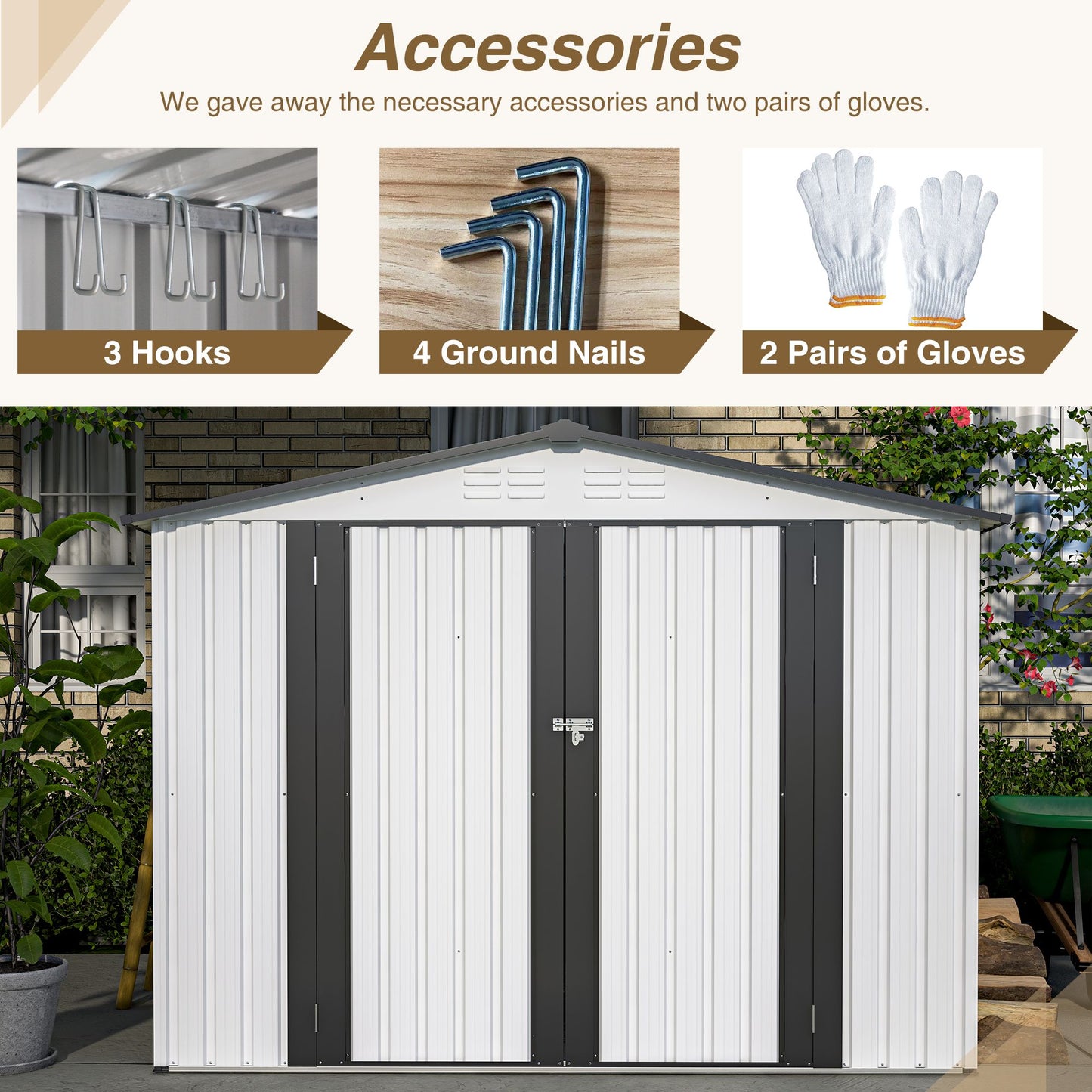 8' x 5.5' Outdoor Metal Storage Shed with 2 Lockable Doors