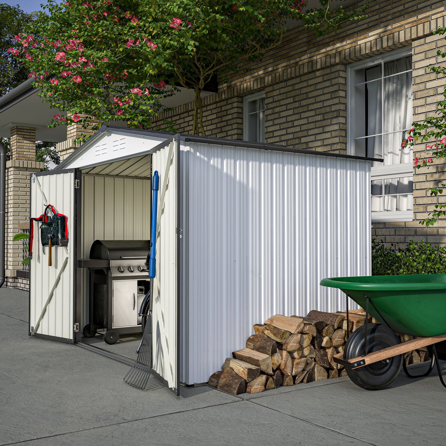 8' x 5.5' Outdoor Metal Storage Shed with 2 Lockable Doors