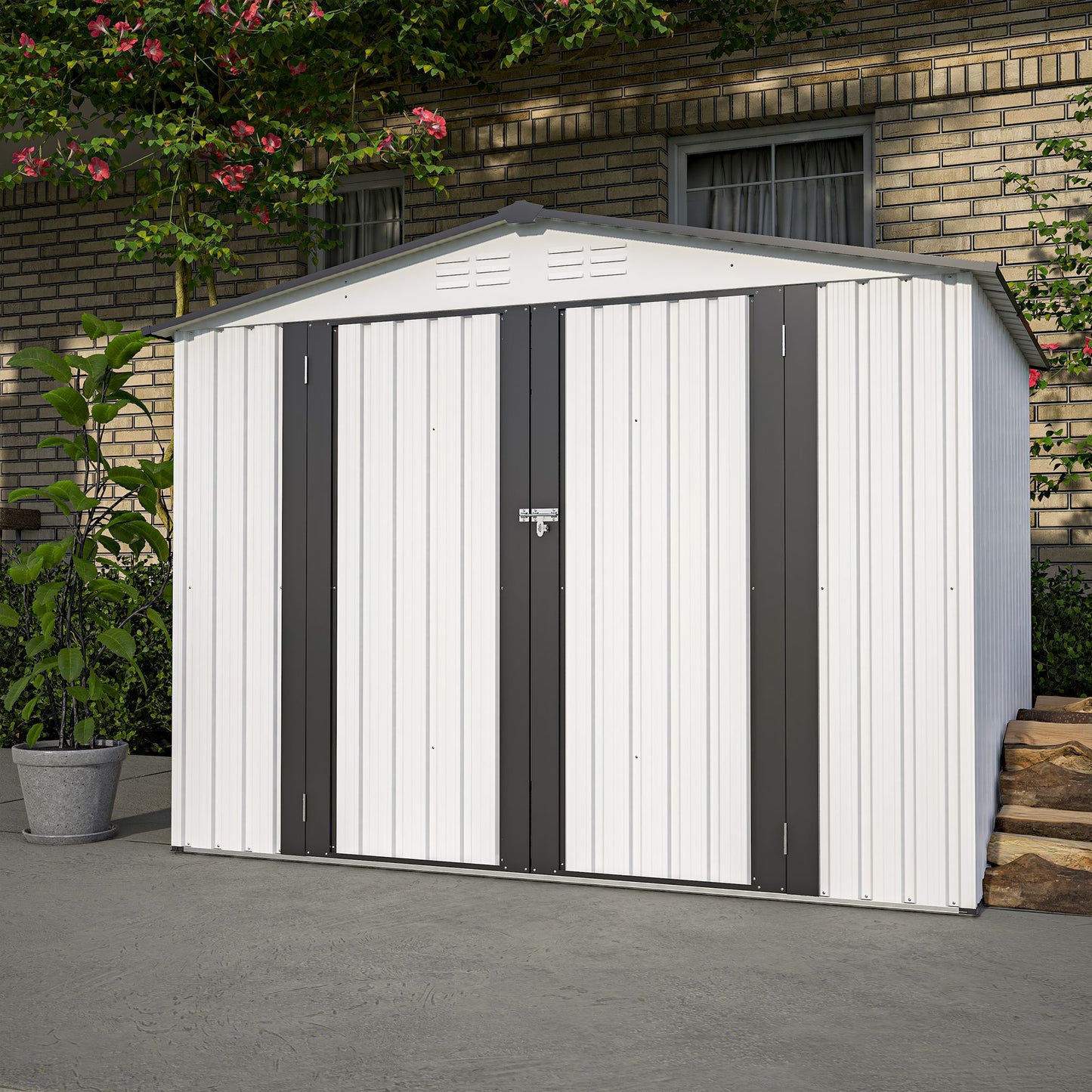 8' x 5.5' Outdoor Metal Storage Shed with 2 Lockable Doors