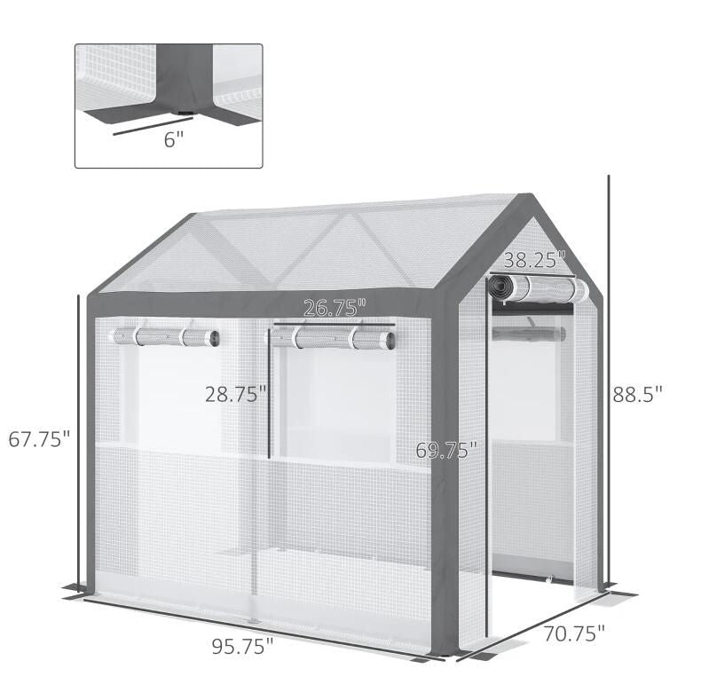 8' x 6' Outdoor Greenhouse Tent, PE Mesh Grid Cover, Powder-Coated Steel Frame, Zippered Doors