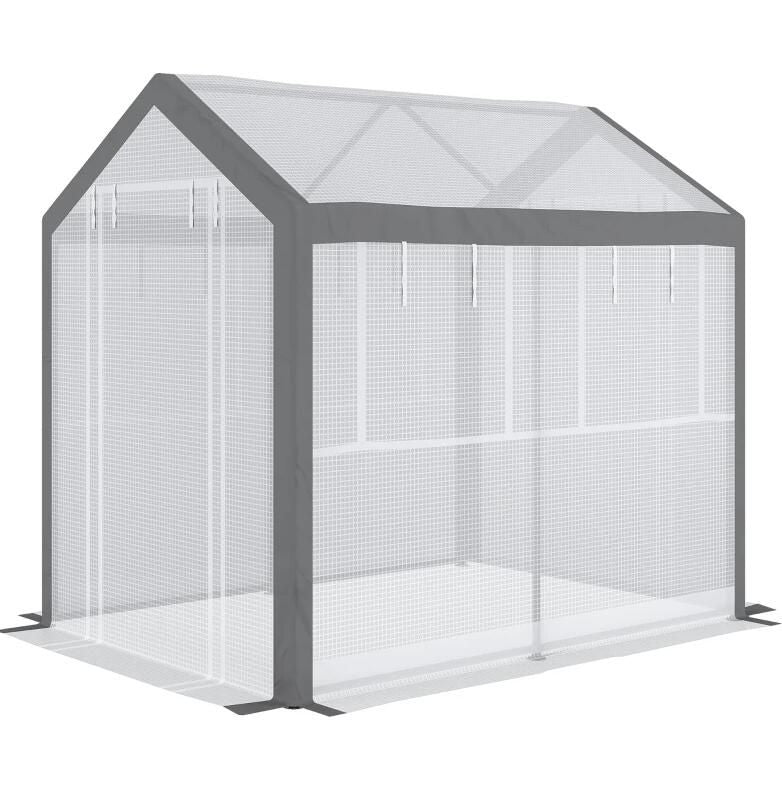 8' x 6' Outdoor Greenhouse Tent, PE Mesh Grid Cover, Powder-Coated Steel Frame, Zippered Doors