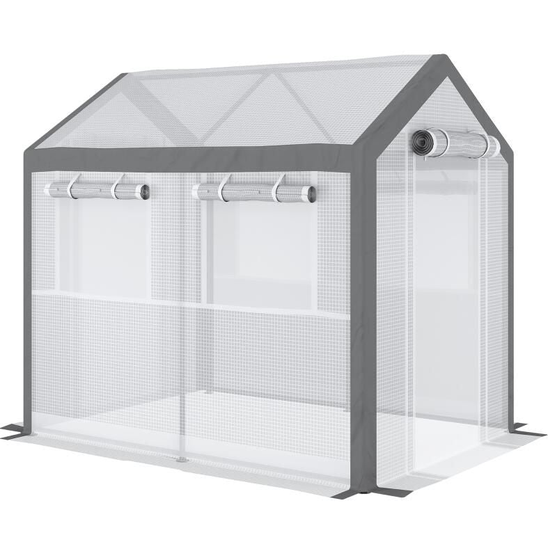 8' x 6' Outdoor Greenhouse Tent, PE Mesh Grid Cover, Powder-Coated Steel Frame, Zippered Doors