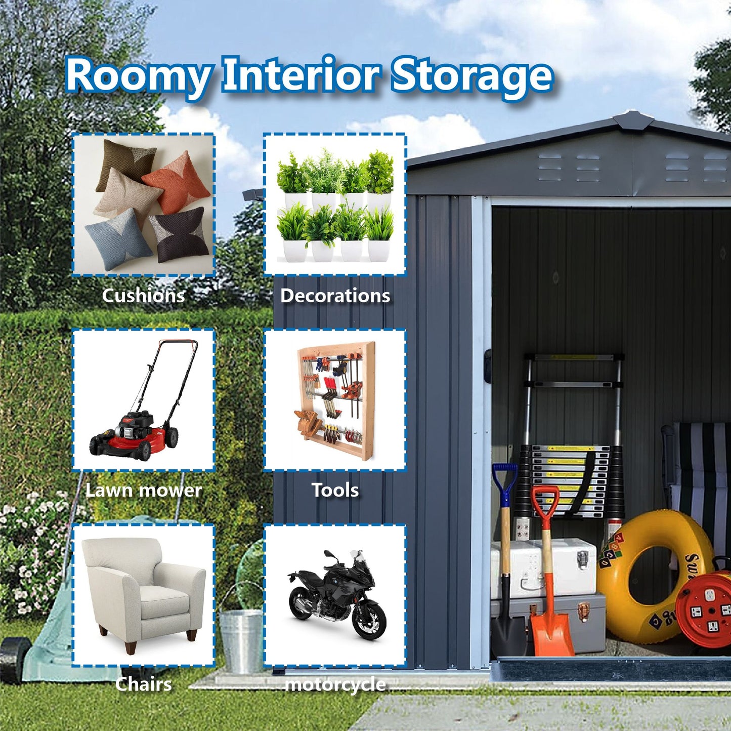 8' x 6' Outdoor Tool Shed, Weather-Resistant Metal Storage