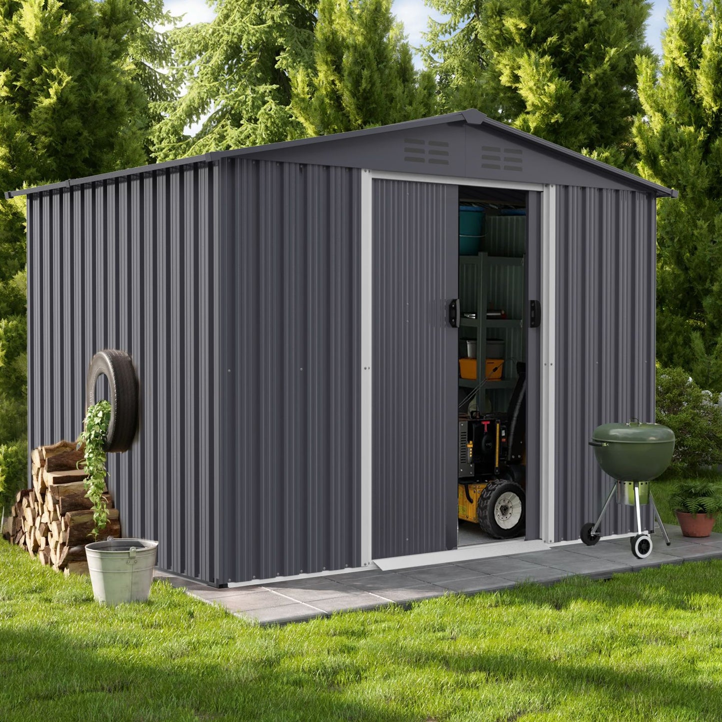 8' x 6' Outdoor Tool Shed, Weather-Resistant Metal Storage