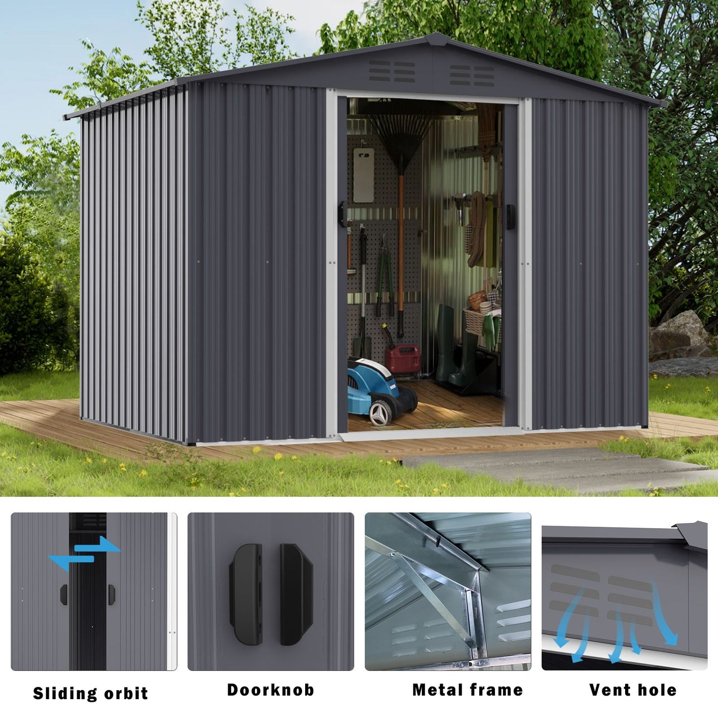 8' x 6' Outdoor Tool Shed, Weather-Resistant Metal Storage
