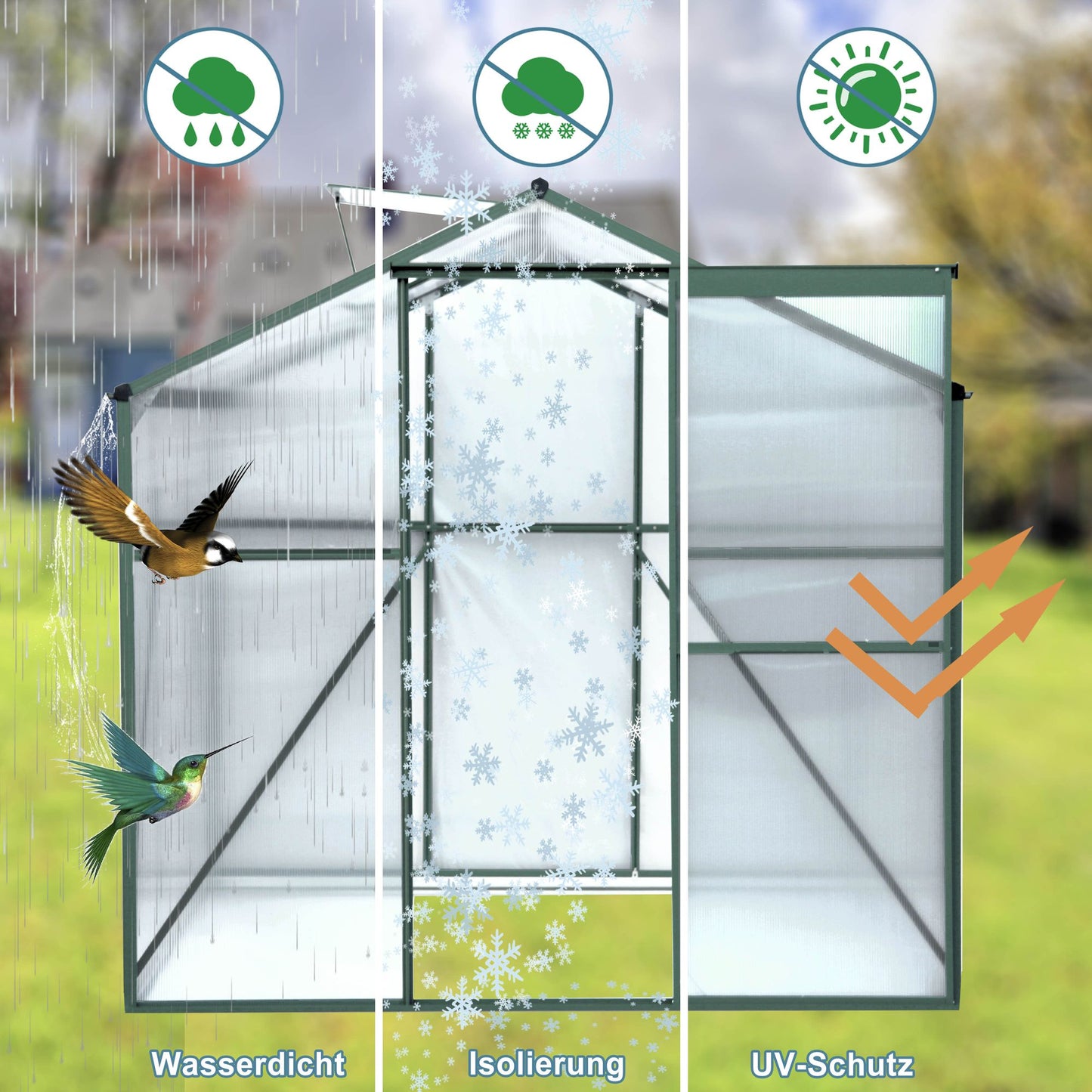 8' x 6' Polycarbonate Greenhouse, Aluminum Frame, Sliding Door, Adjustable Roof Vent