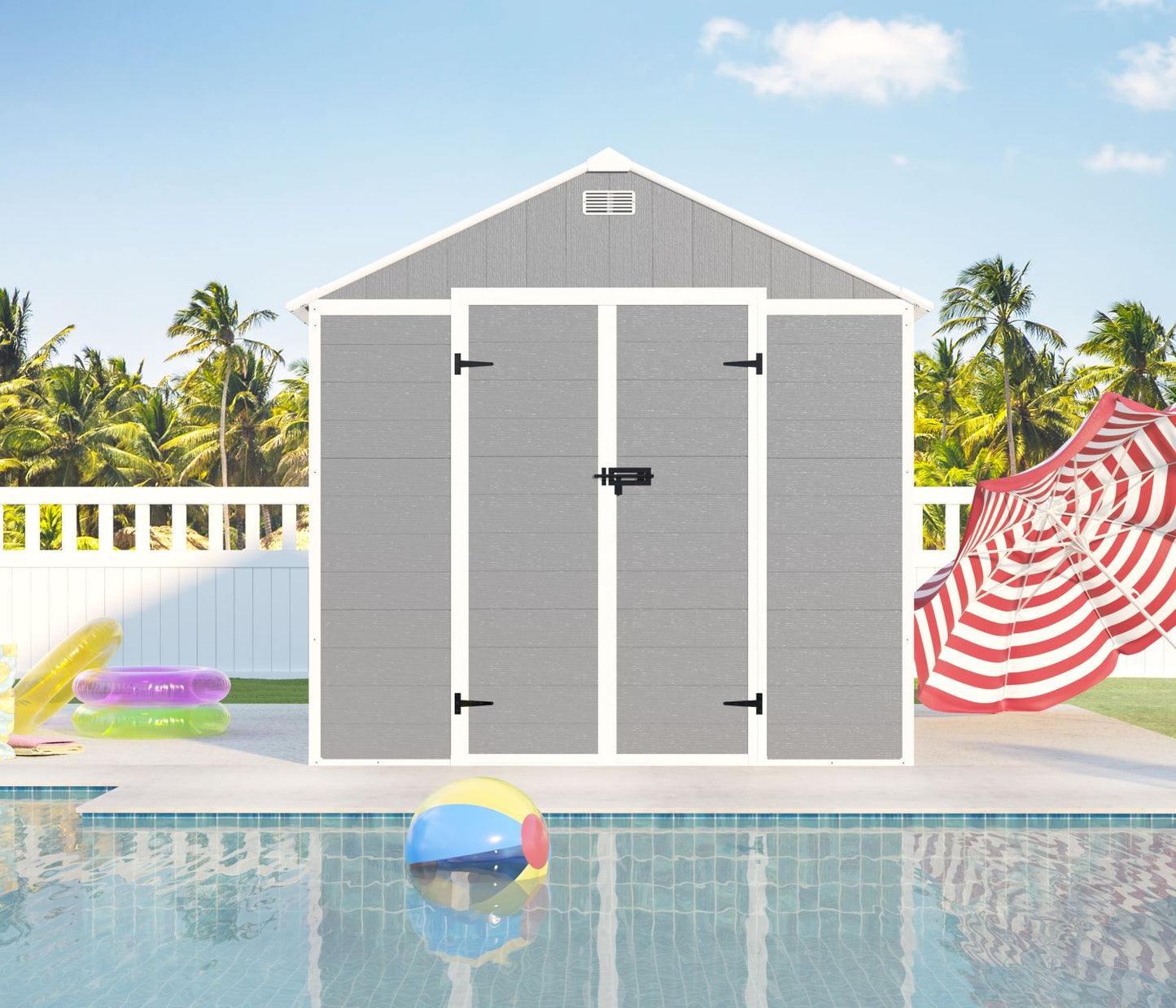 8' x 7' Backyard Garden Shed, Durable Polypropylene Outdoor Storage Room with HD Windows, UV Protection, and Waterproof