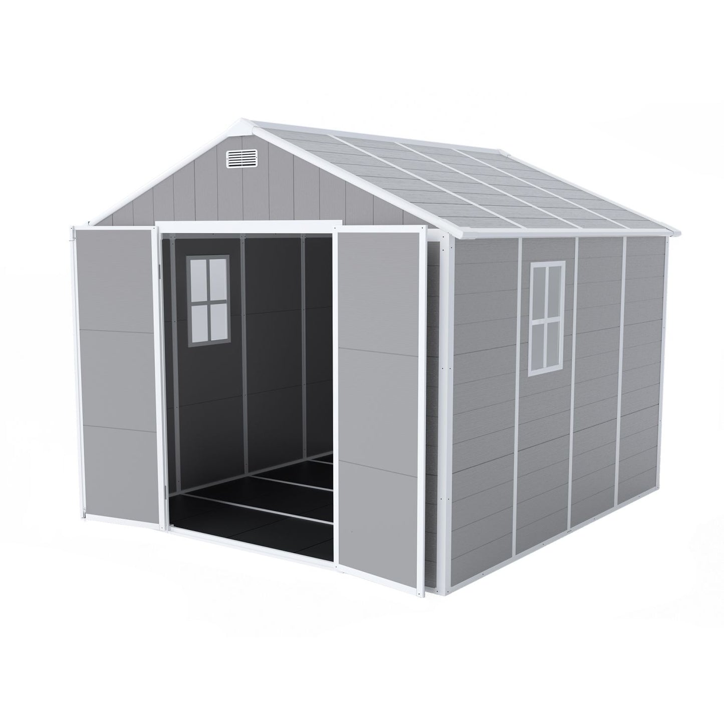 8' x 7' Backyard Garden Shed, Durable Polypropylene Outdoor Storage Room with HD Windows, UV Protection, and Waterproof