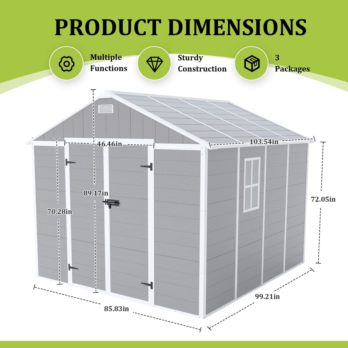 8' x 7' Backyard Garden Shed, Durable Polypropylene Outdoor Storage Room with HD Windows, UV Protection, and Waterproof