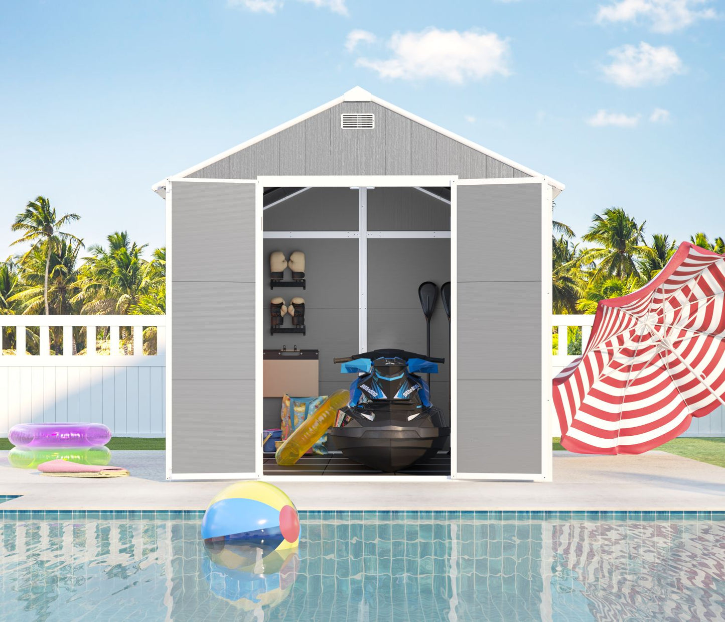 8' x 7' Backyard Garden Shed, Durable Polypropylene Outdoor Storage Room with HD Windows, UV Protection, and Waterproof