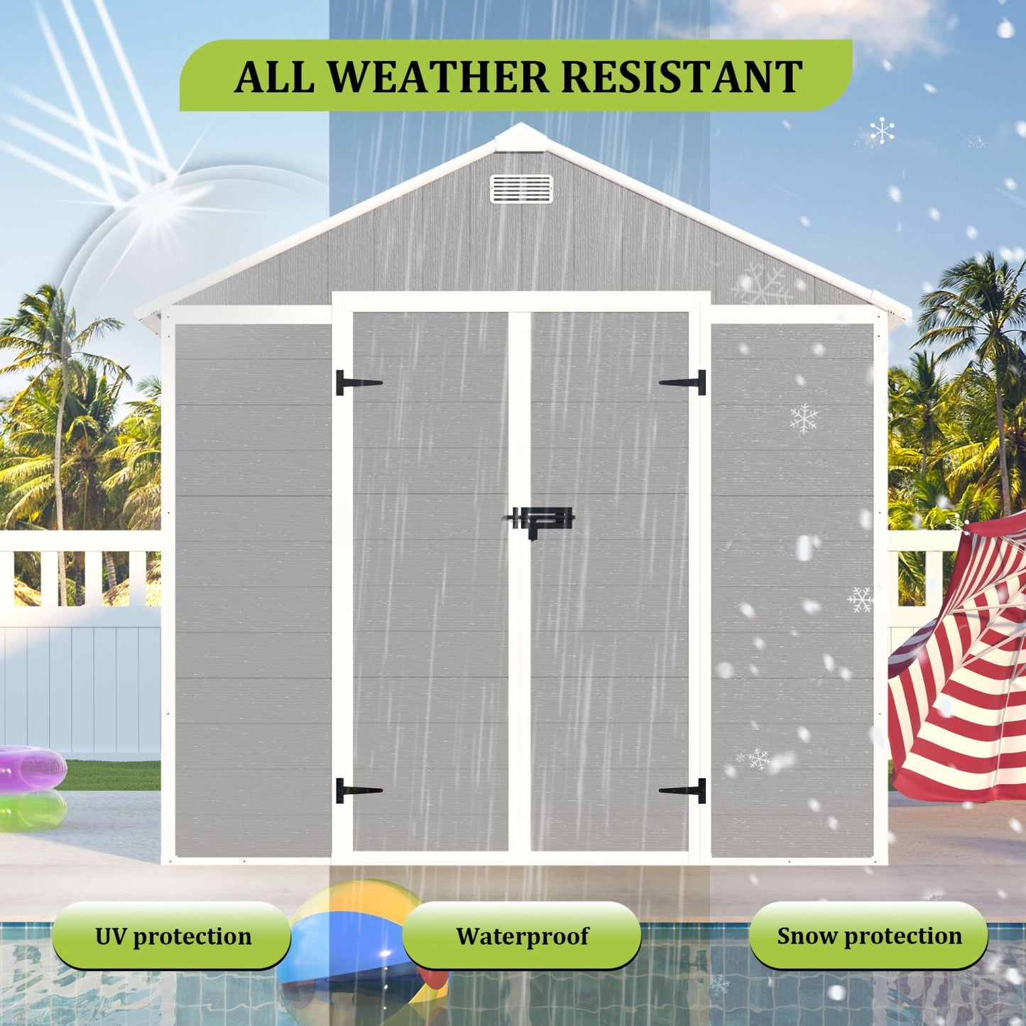 8' x 7' Backyard Garden Shed, Durable Polypropylene Outdoor Storage Room with HD Windows, UV Protection, and Waterproof