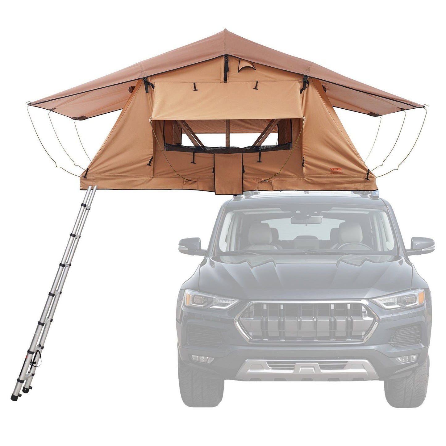 8' x 7' Rooftop Tent, 2-3 Person, Waterproof & UV Protected, Easy Setup with Inflatable Poles, LED Light, Telescoping Ladder