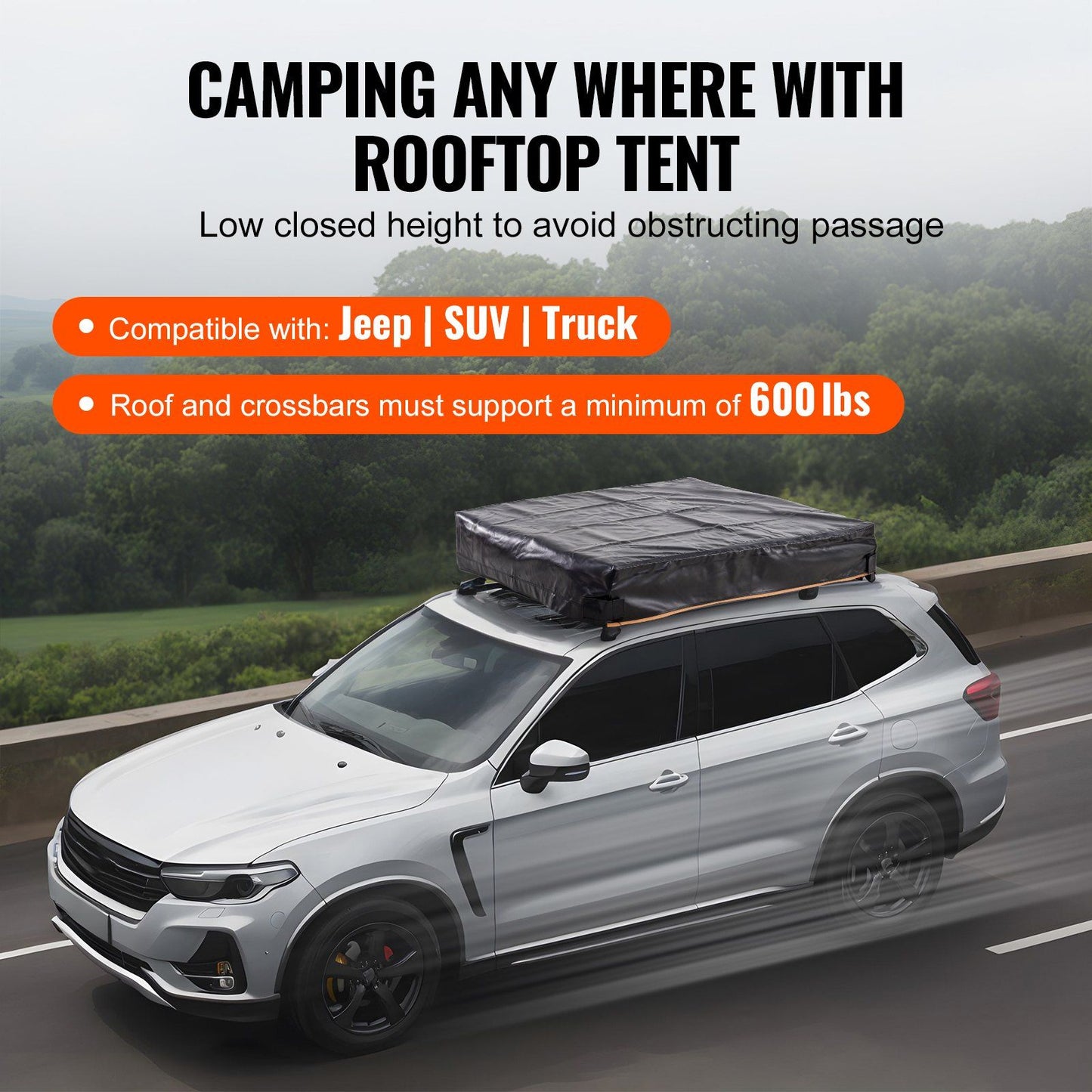 8' x 7' Rooftop Tent, 2-3 Person, Waterproof & UV Protected, Easy Setup with Inflatable Poles, LED Light, Telescoping Ladder