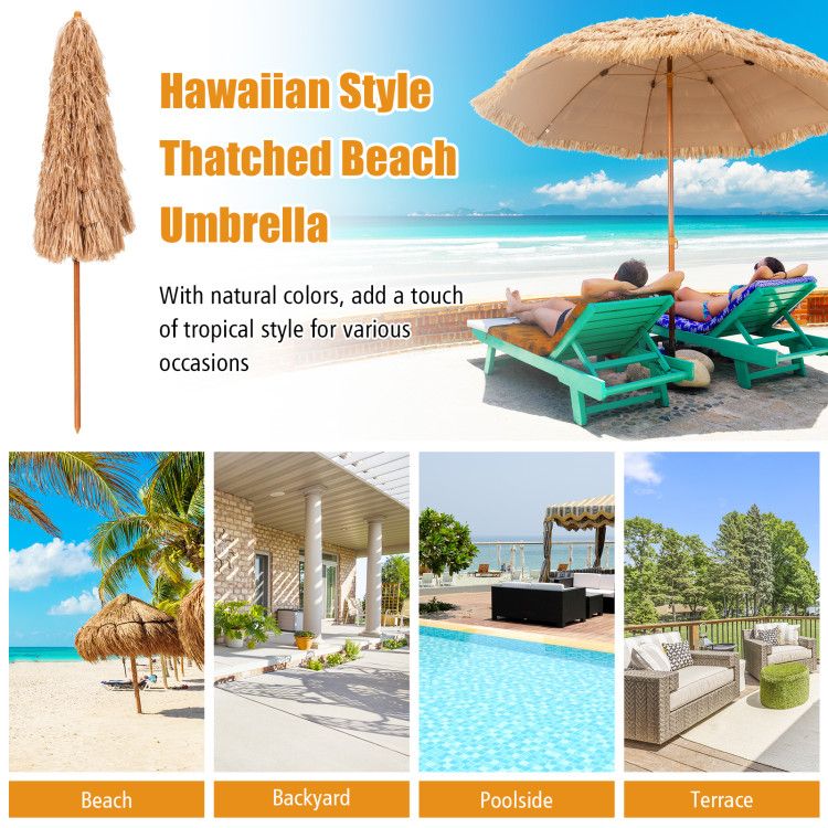 8' x 7.3' Thatched Tiki Beach Umbrella, Durable and UV Resistant