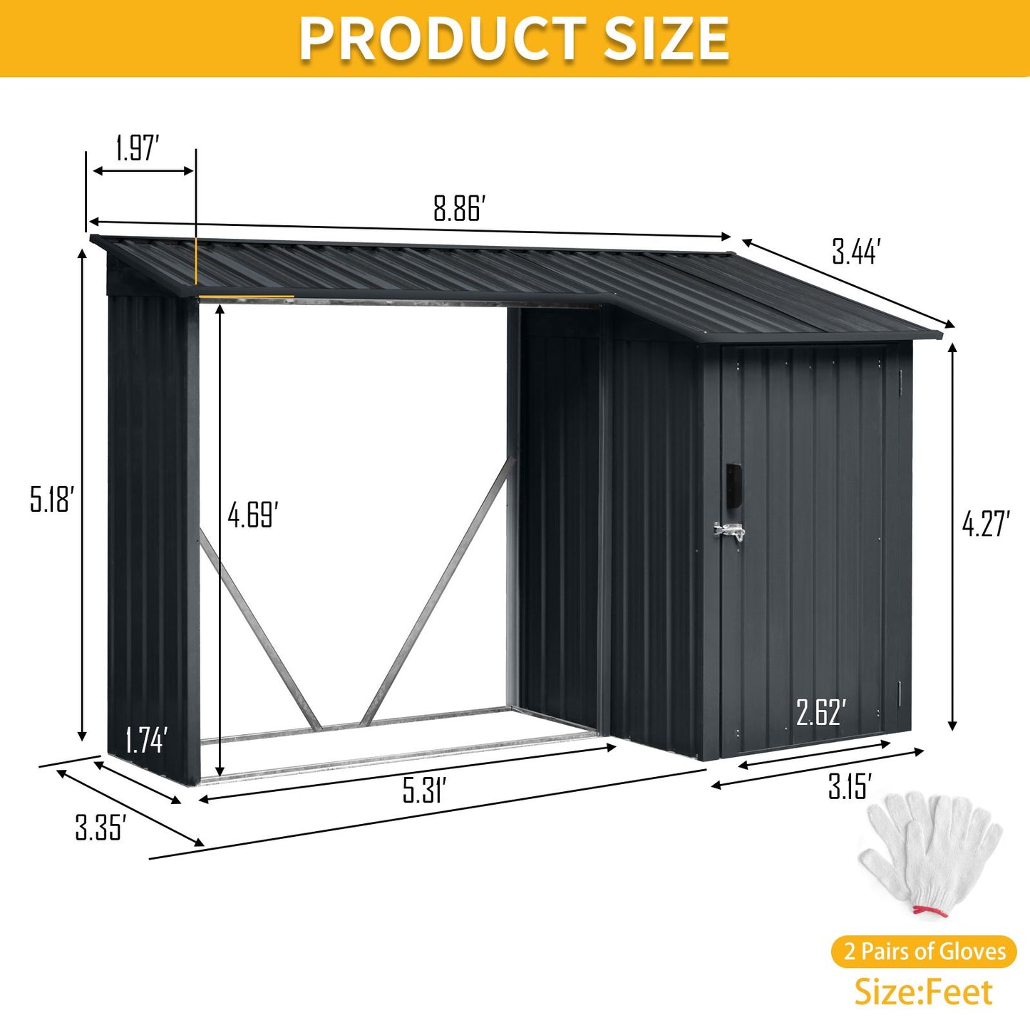 9' x 3' Outdoor Steel Firewood Rack & Storage Shed - Durable & Weather-Resistant