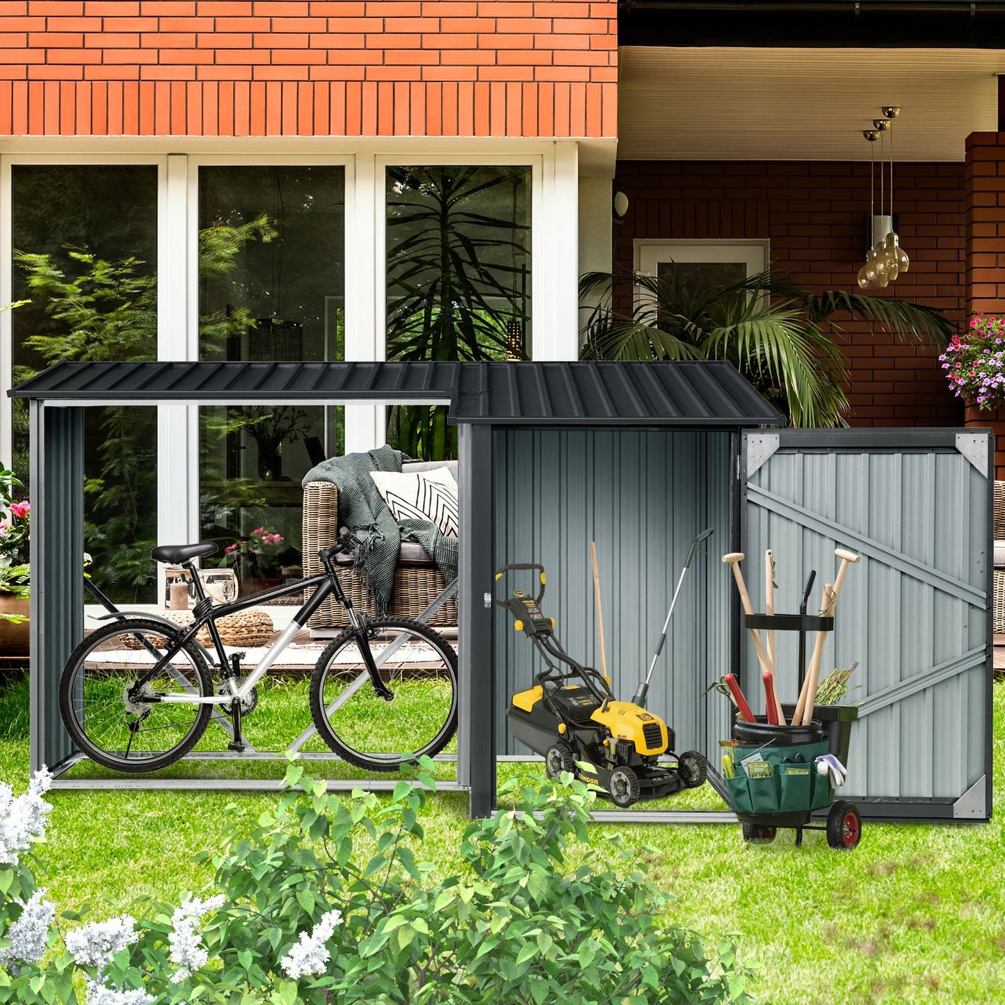 9' x 3' Outdoor Steel Firewood Rack & Storage Shed - Durable & Weather-Resistant