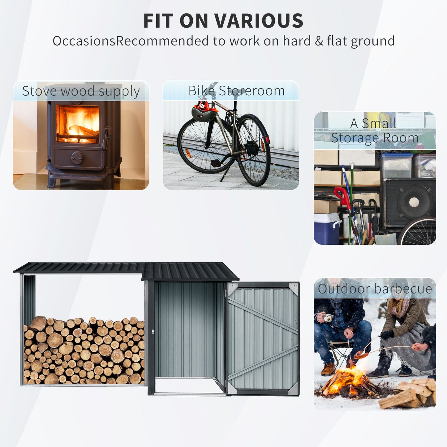 9' x 3' Outdoor Steel Firewood Rack & Storage Shed - Durable & Weather-Resistant