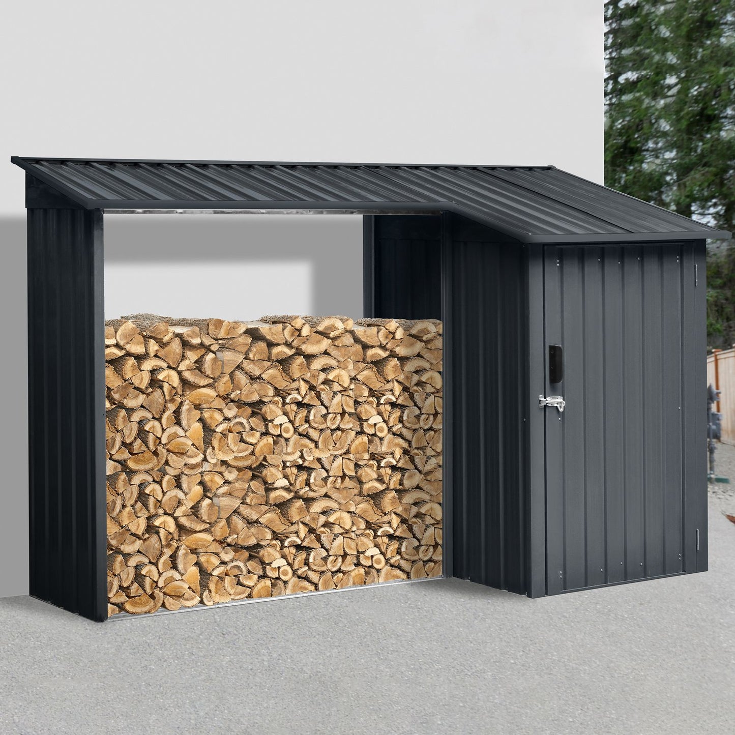 9' x 3' Outdoor Steel Firewood Rack & Storage Shed - Durable & Weather-Resistant