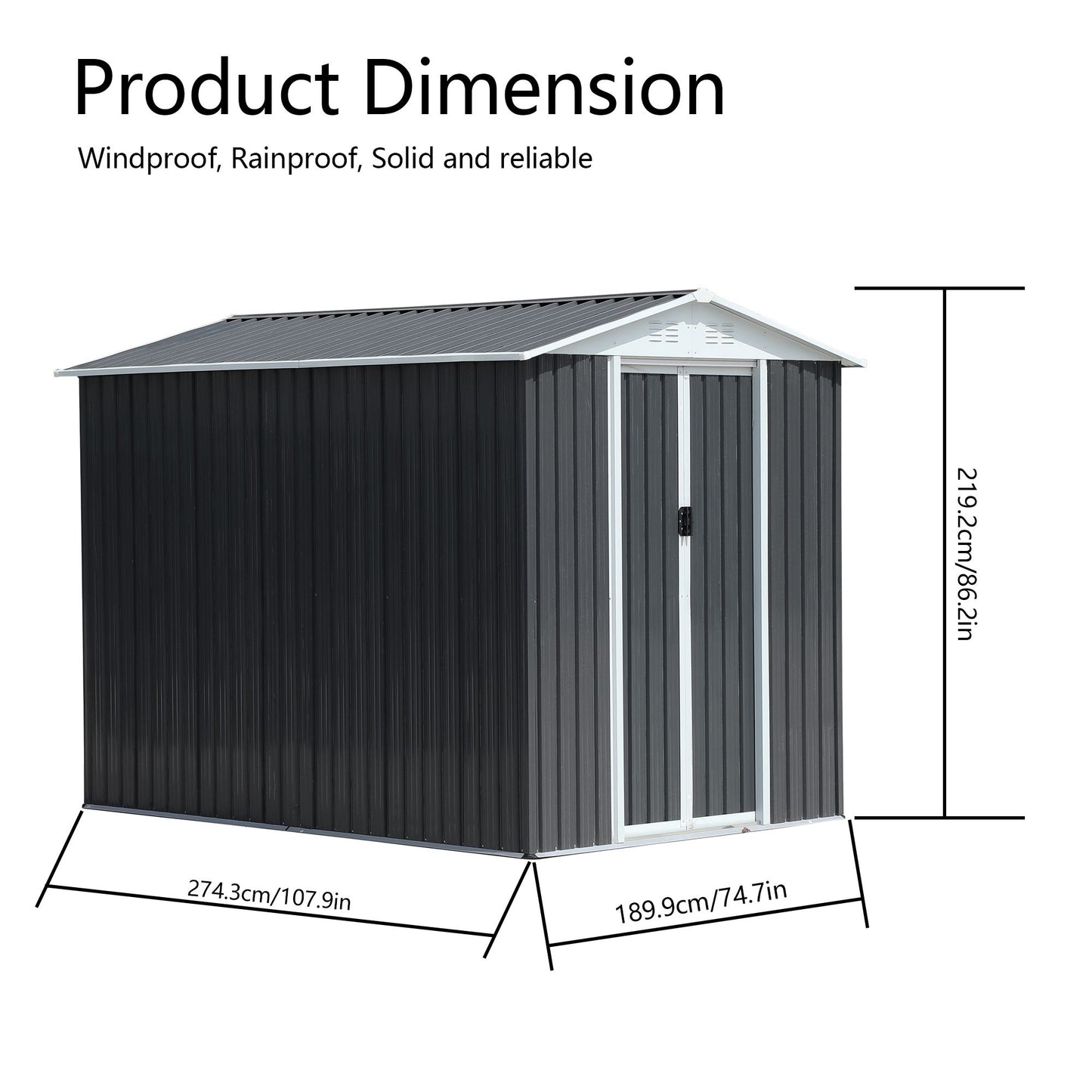 9' x 6' Waterproof Metal Bike Shed with Apex Roof - Aluminum Alloy Frame
