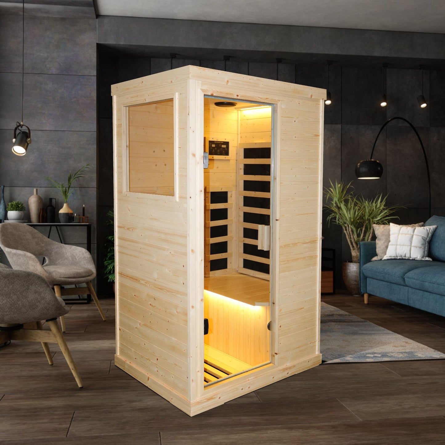 900W Single Person Spruce Far Infrared Sauna, Bluetooth Music