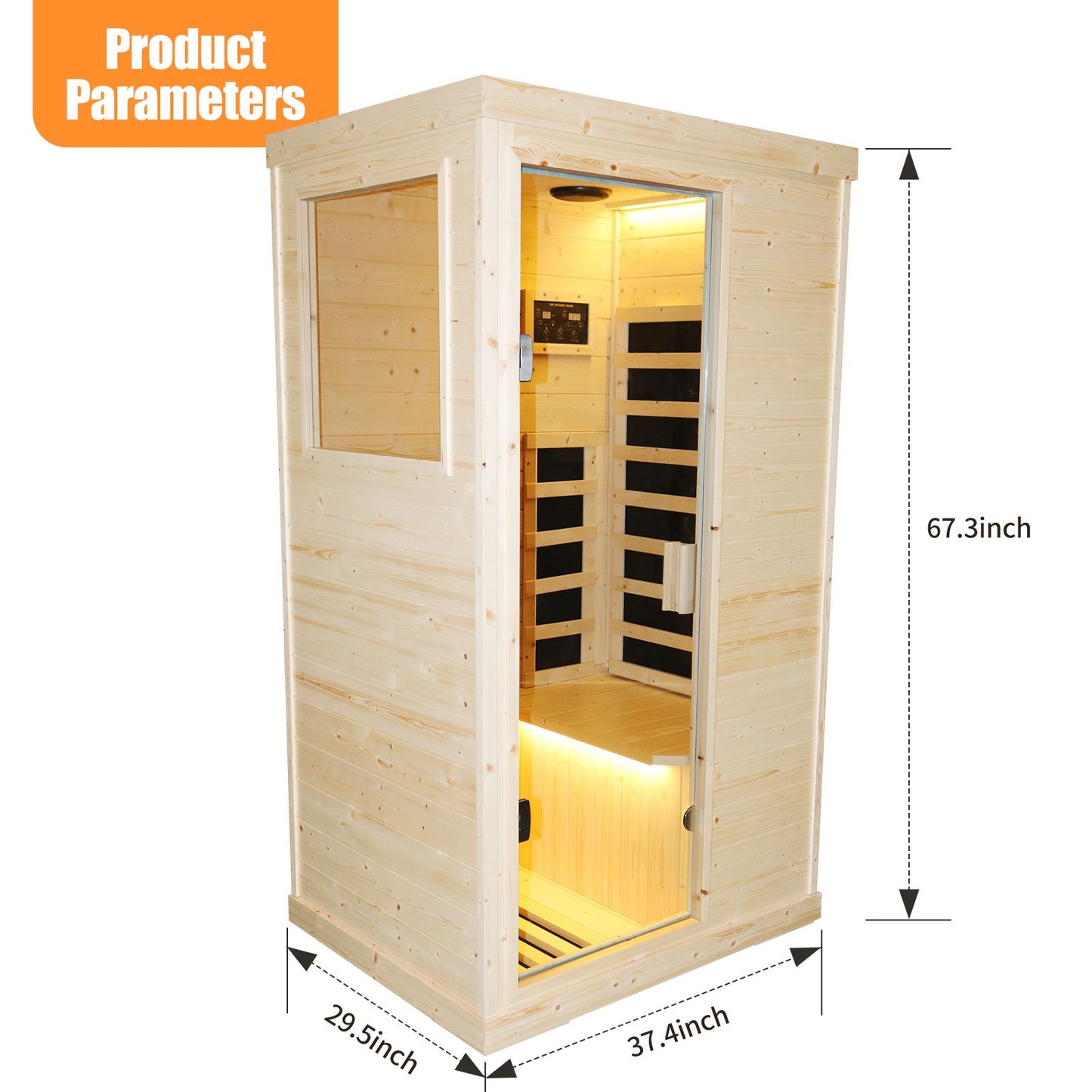 900W Single Person Spruce Far Infrared Sauna, Bluetooth Music