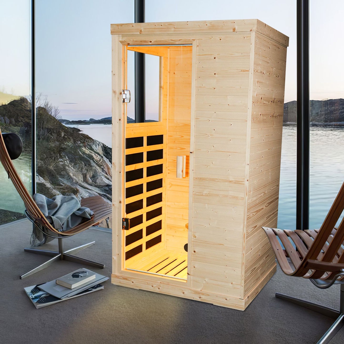 900W Single Person Spruce Far Infrared Sauna, Bluetooth Music