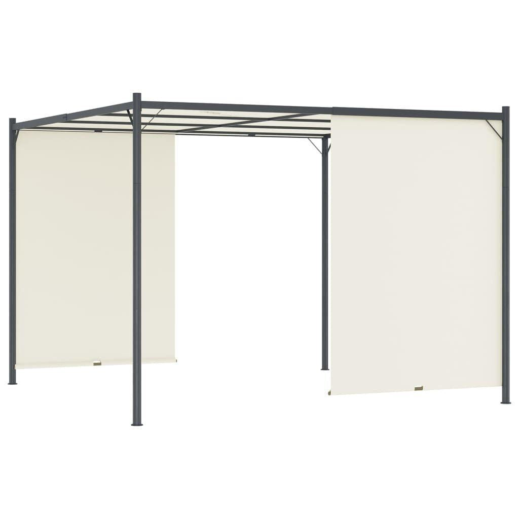9.8' x 9.8' Cream White Pergola with Adjustable Retractable Roof, Powder-Coated Steel Frame
