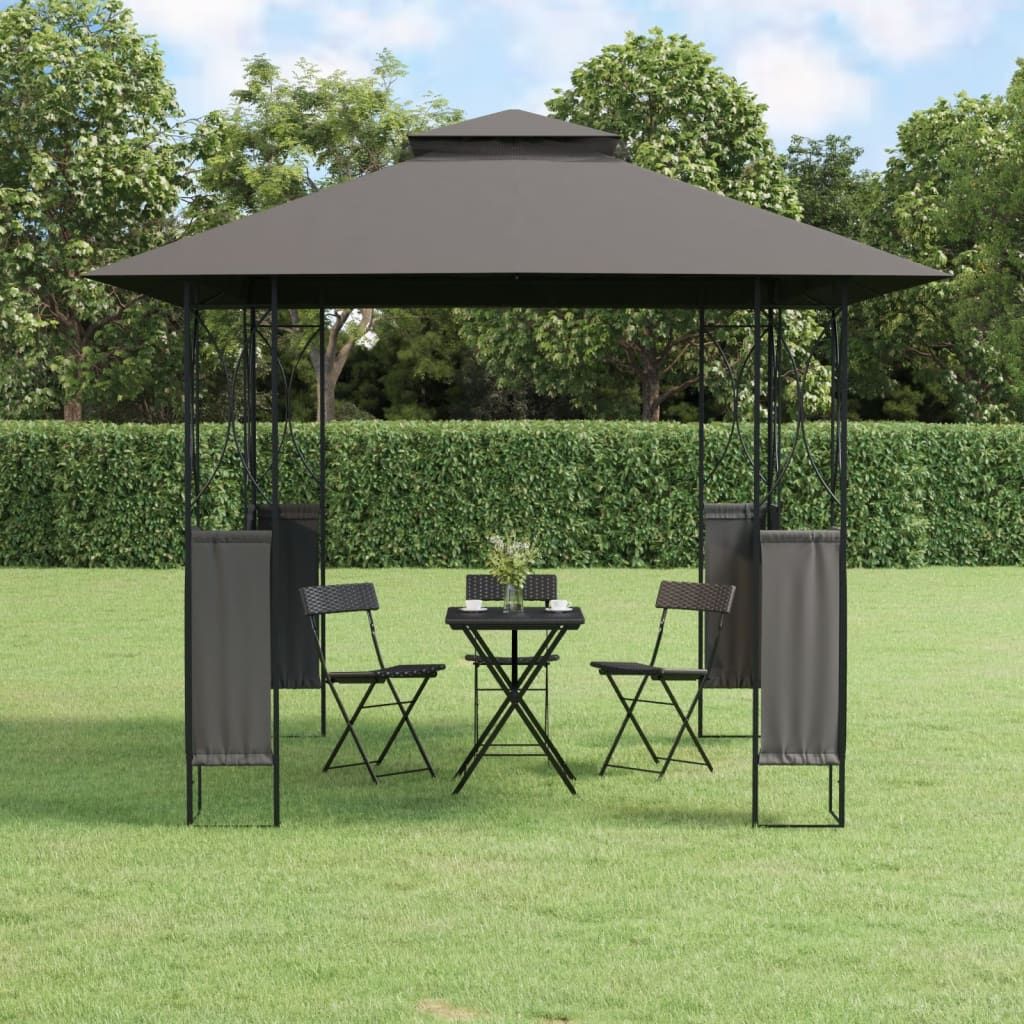 9.8' x 9.8' x 8.8' Anthracite Gazebo with Steel Roof, Trendy Garden Shelter for Family Gatherings and Events