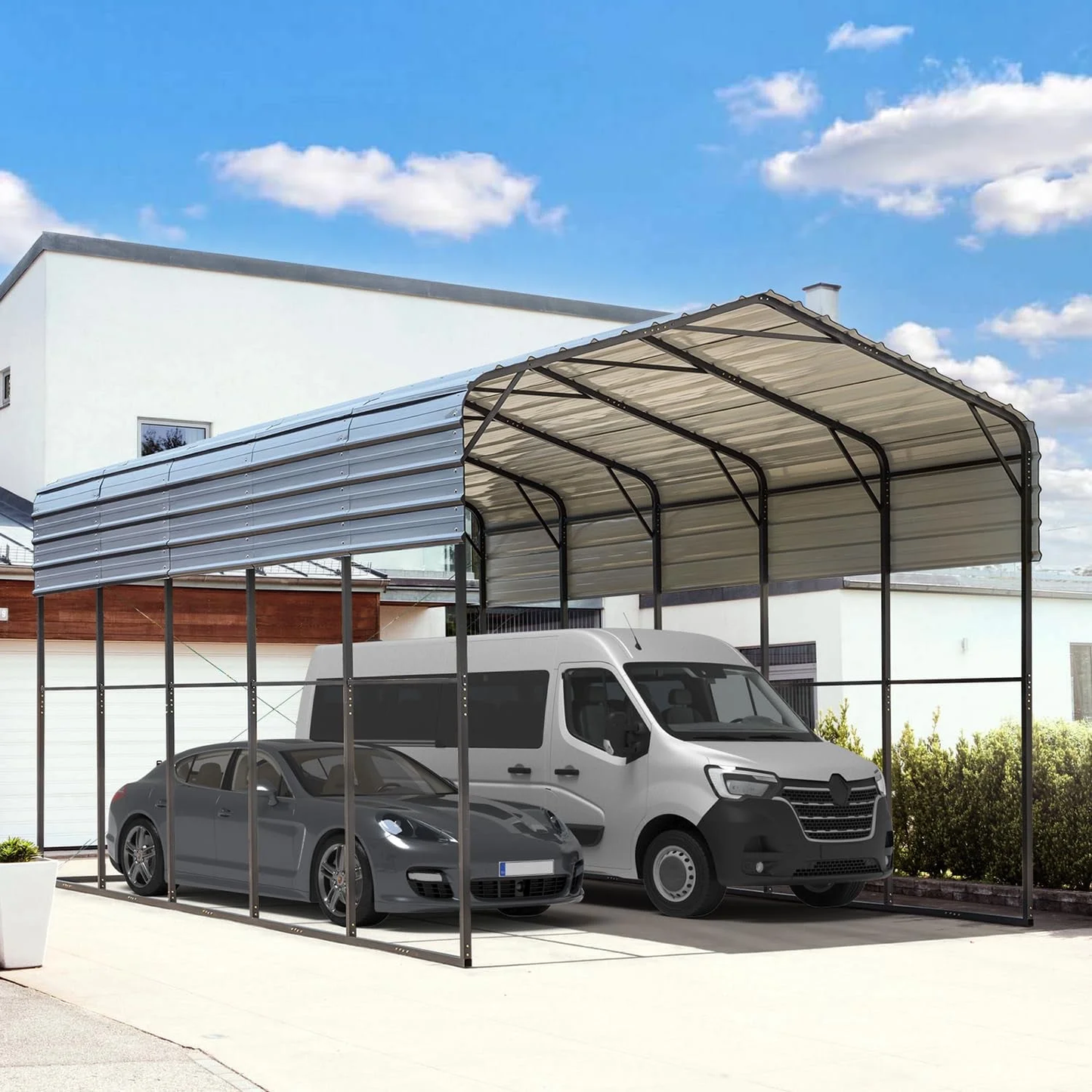14×25 FT RV Metal Carport, 12.8 FT Peak High, 2x2 Inch Galvanized Steel Frame
