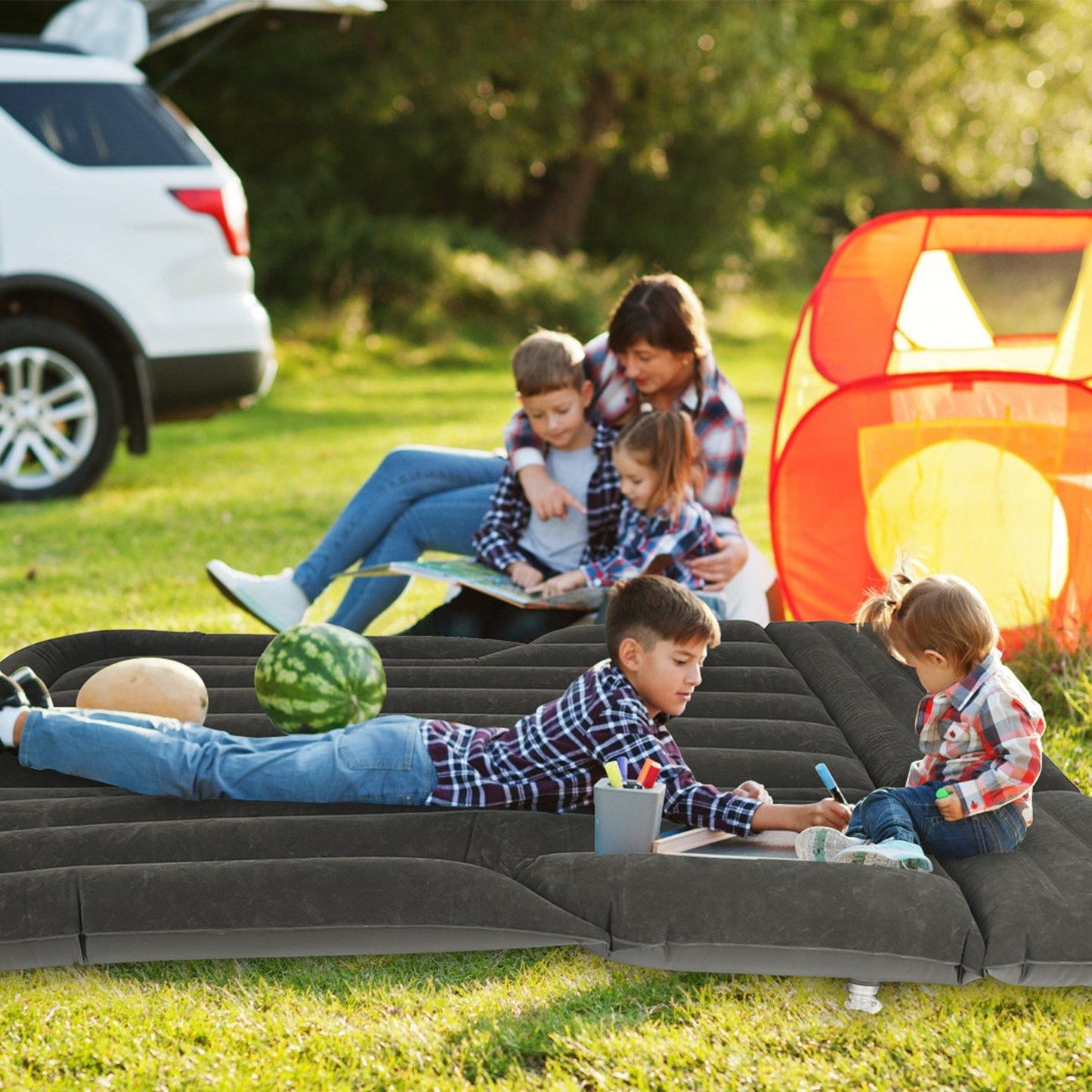 Inflatable SUV Air Mattress Thickened Camping Bed Cushion with Pillow Air Pump Storage Bag PVC Flocked Car Bed for Home Car Travel Camping