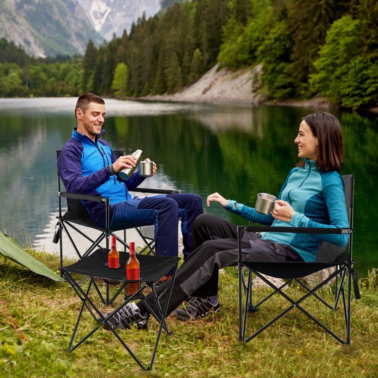Ourdoor Folding Camping Chair Set, High-Quality Polyester with Metal Table