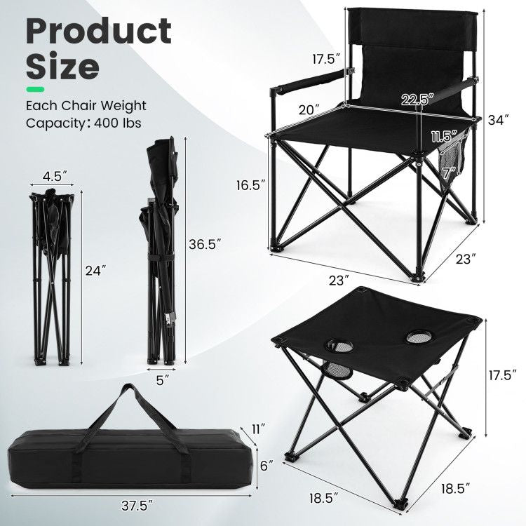 Ourdoor Folding Camping Chair Set, High-Quality Polyester with Metal Table