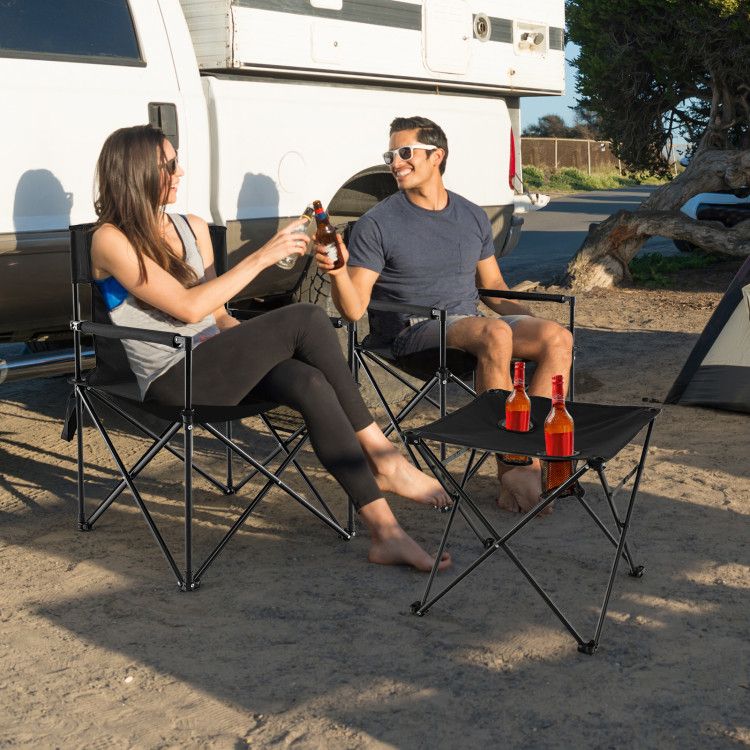Ourdoor Folding Camping Chair Set, High-Quality Polyester with Metal Table
