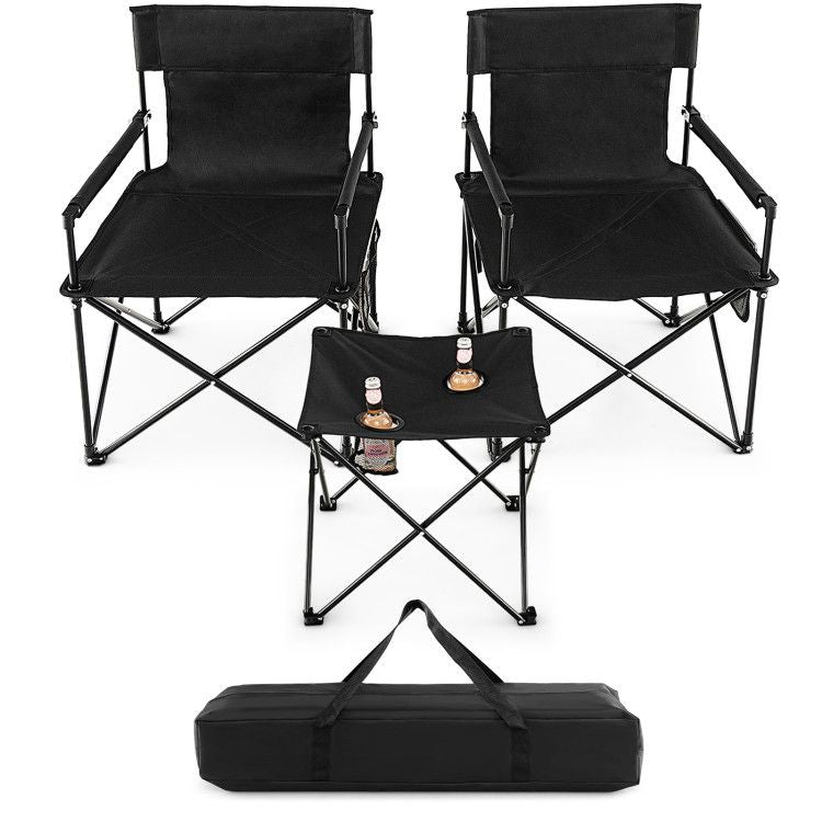 Ourdoor Folding Camping Chair Set, High-Quality Polyester with Metal Table