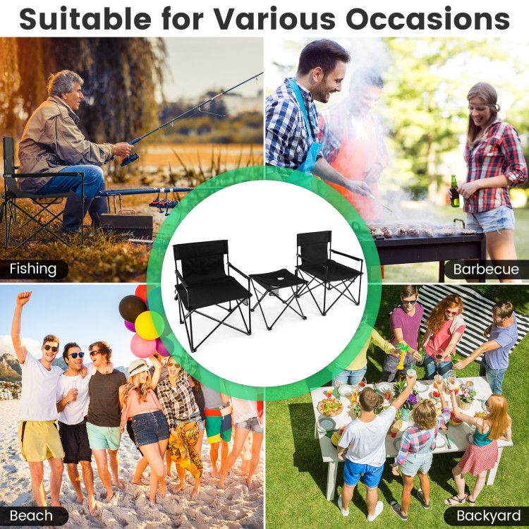 Ourdoor Folding Camping Chair Set, High-Quality Polyester with Metal Table