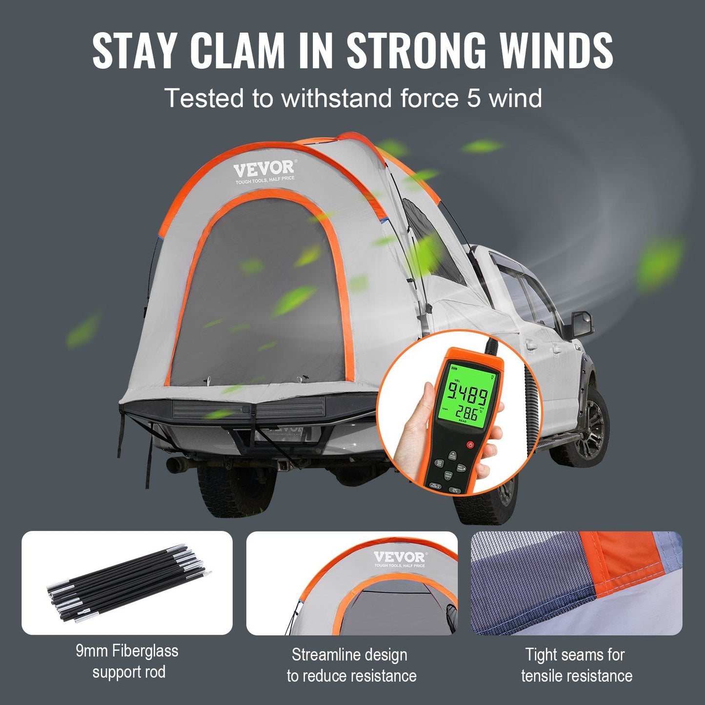 Pickup Truck Tent, Waterproof & Bug-Proof, Fits 6.4-6.7ft Beds, Heavy-Duty with Family Space