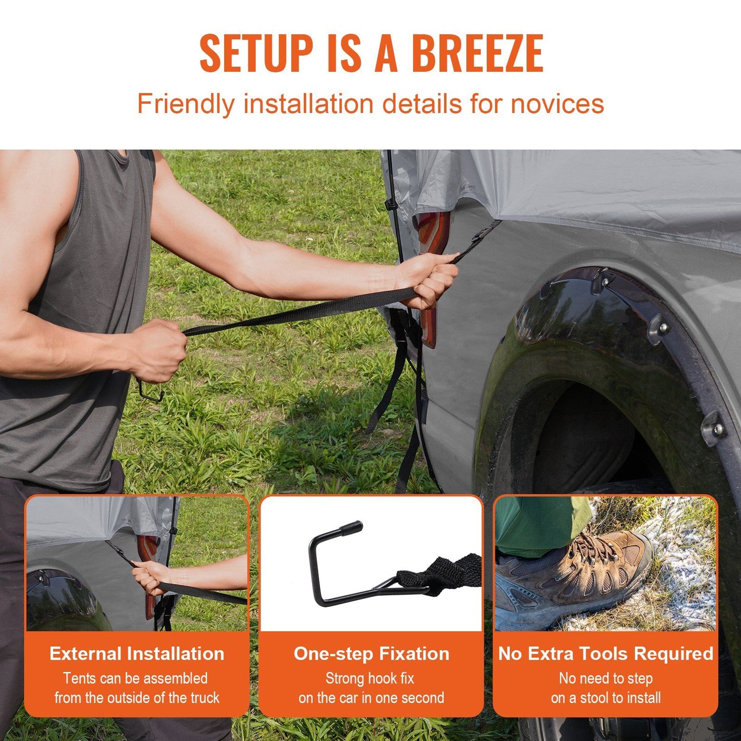 Pickup Truck Tent, Waterproof & Bug-Proof, Fits 6.4-6.7ft Beds, Heavy-Duty with Family Space