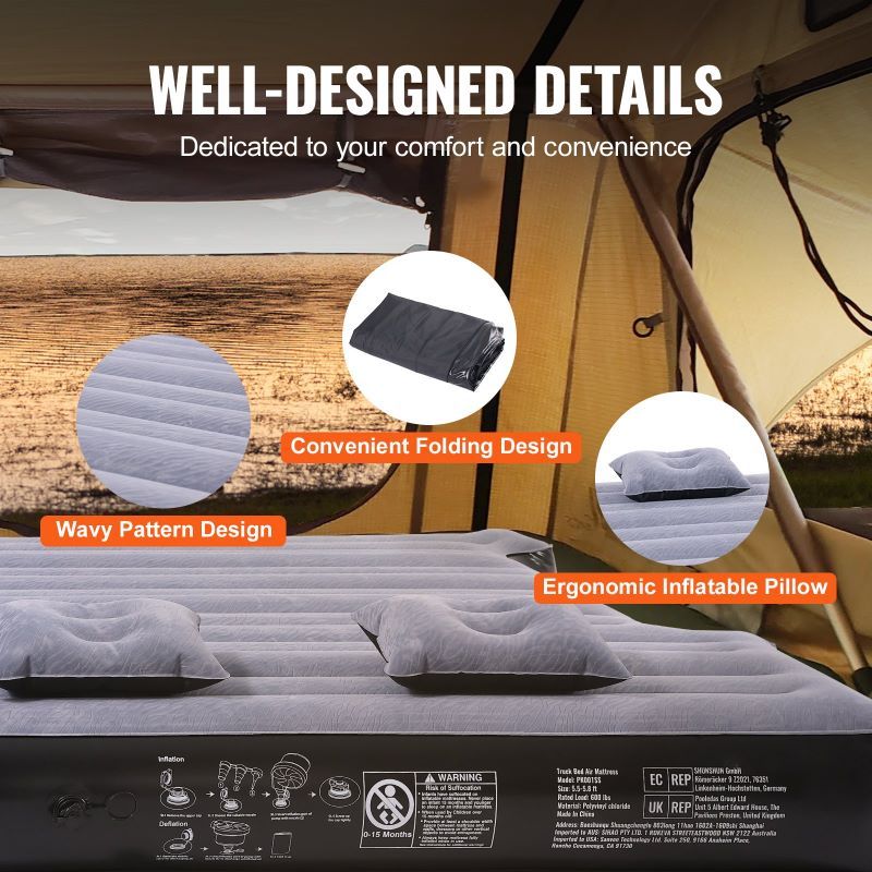 Truck Bed Air Mattress, 5.5-5.8ft Fit, Inflatable Mattress for Camping & Outdoor Use
