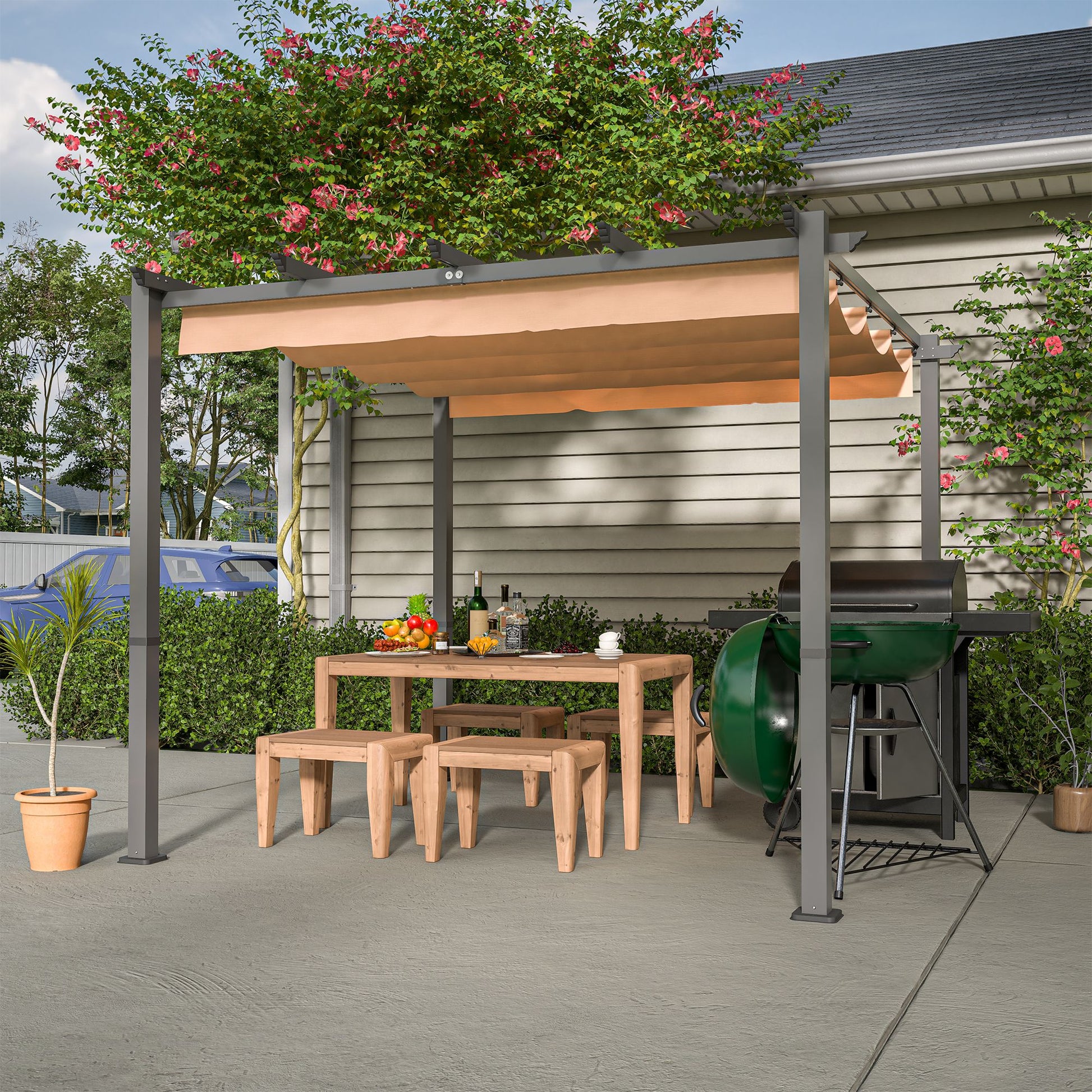 10' x 10' Aluminum Patio Pergola – Retractable Canopy, Shade Shelter
