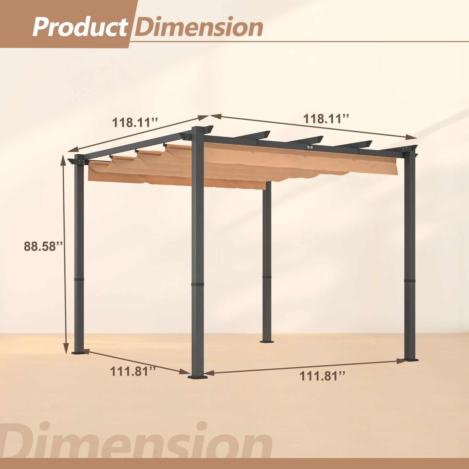 10' x 10' Aluminum Patio Pergola – Retractable Canopy, Shade Shelter