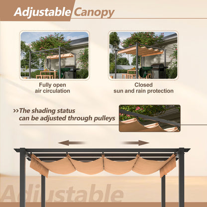 10' x 10' Aluminum Patio Pergola – Retractable Canopy, Shade Shelter